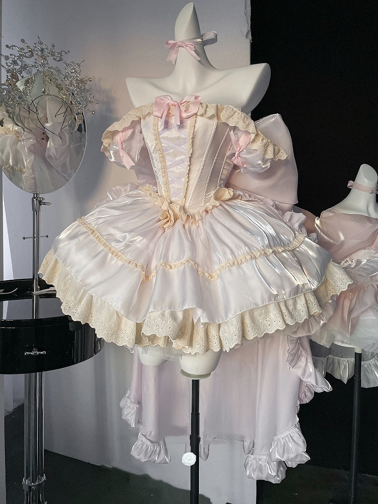 Light Dress Square Neckline and Short Puff Sleeves Sweet Lolita Princess Purple Puffy