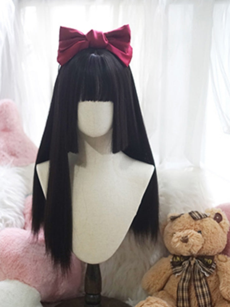 Black Hime Cut Long Straight Wig With Full Bangs