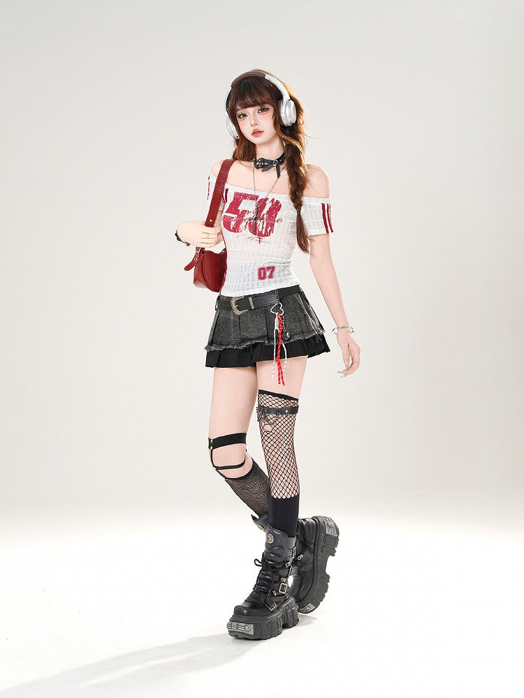 ウエスト裾ほつれ加工、ダメージ加工、ブラックハイカット