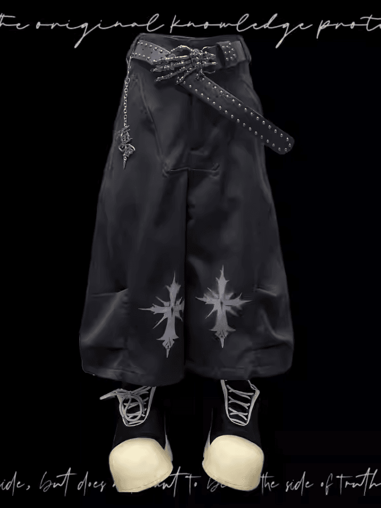 Rock Y2K Wide-leg Pants Free Charm Black Cross Print Punk with