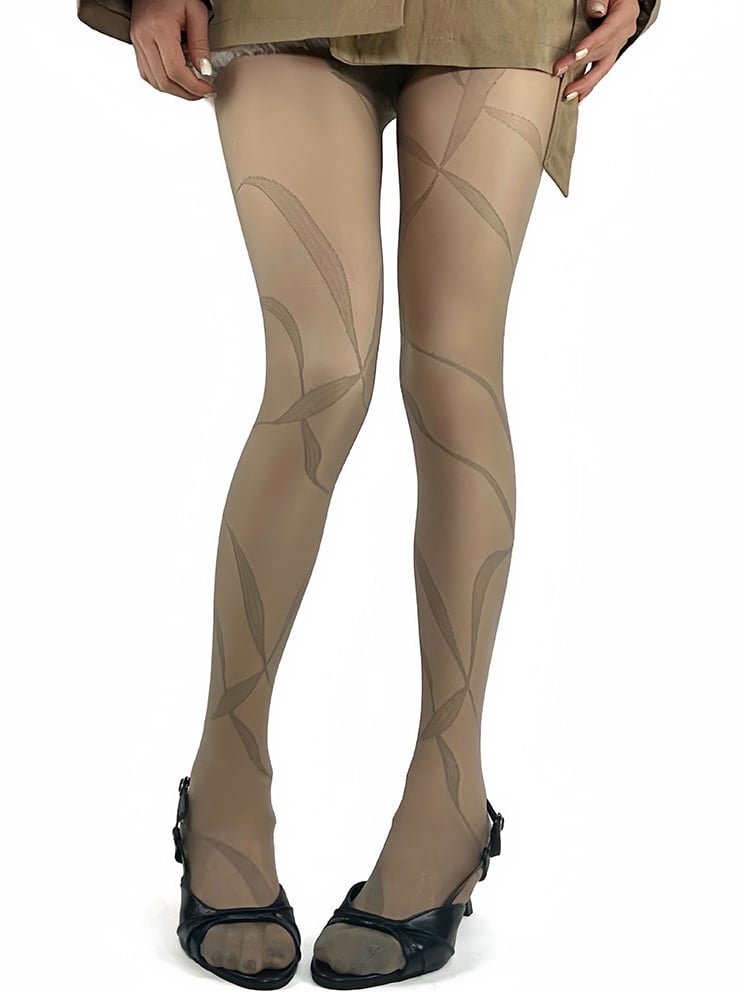 Tights White/Brown/Black/Gray Y2K Ribbon Print