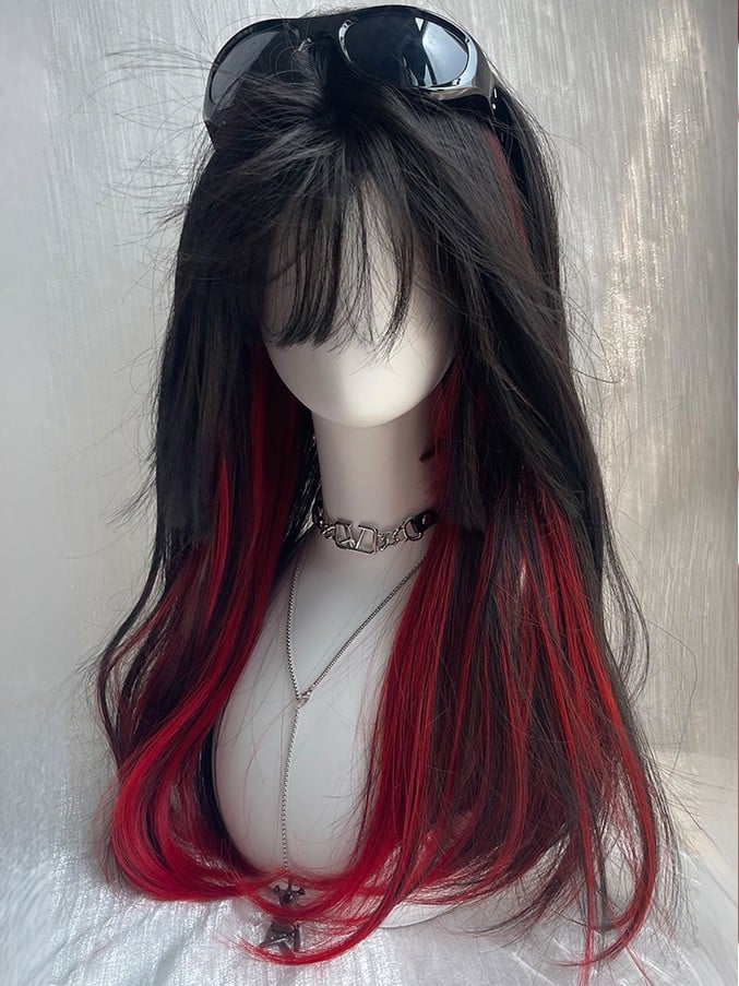 Bangs Wig Straight And Highlight Under Length With Black Bust Red