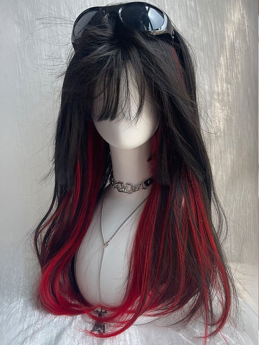 Bangs Wig Straight And Highlight Under Length With Black Bust Red