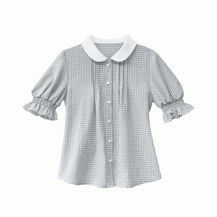 Puff Peter Plaid Blue Dusty Bluse Kragen Pan mit Ärmeln