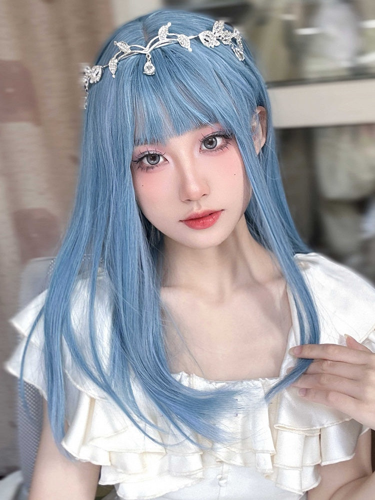 Bangs Straight Wig Length With 60CM Blue Air