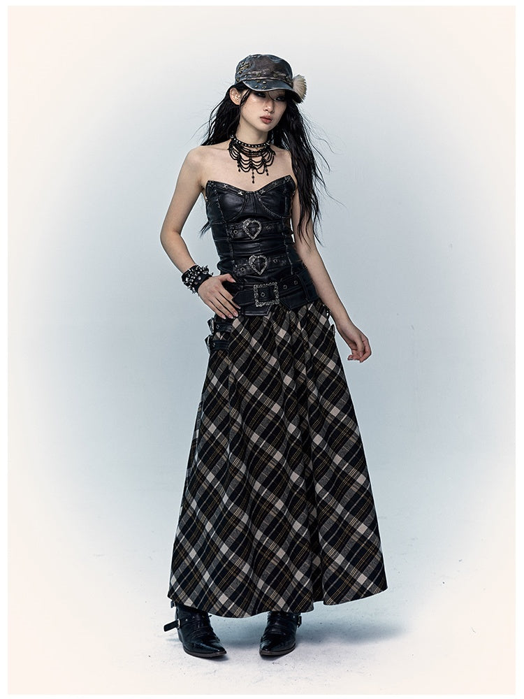 Black Bustier Top with Heart-Shaped Buckle