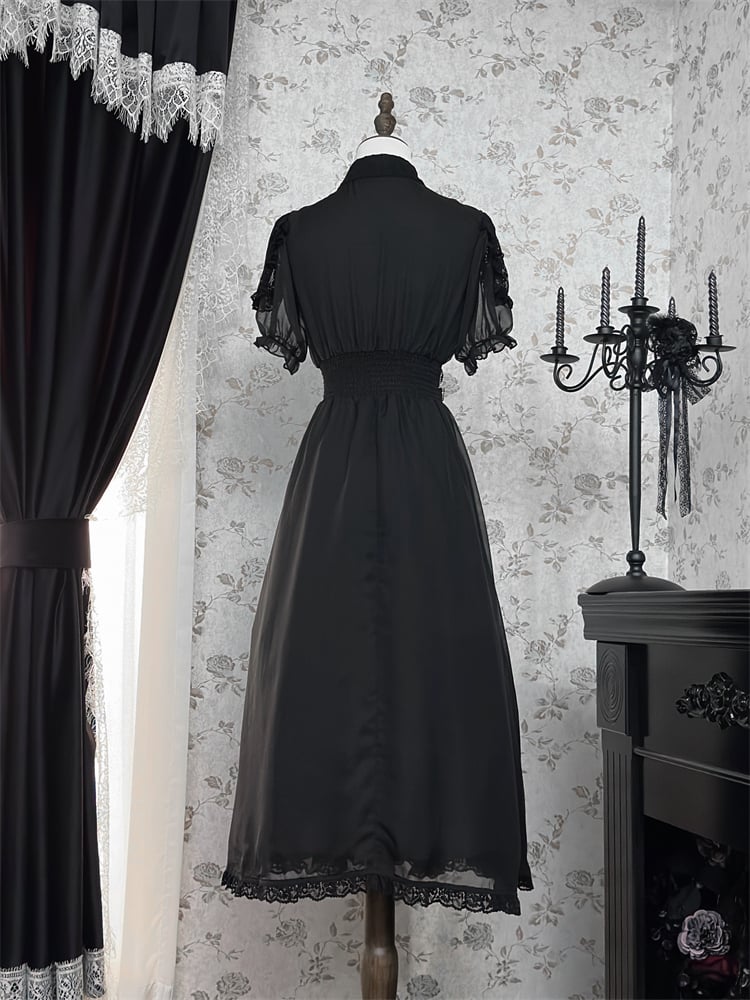 Saum Rüschen Stufenkleid Jirai Kei Schwarz Chiffon Herz Schnallen Taille