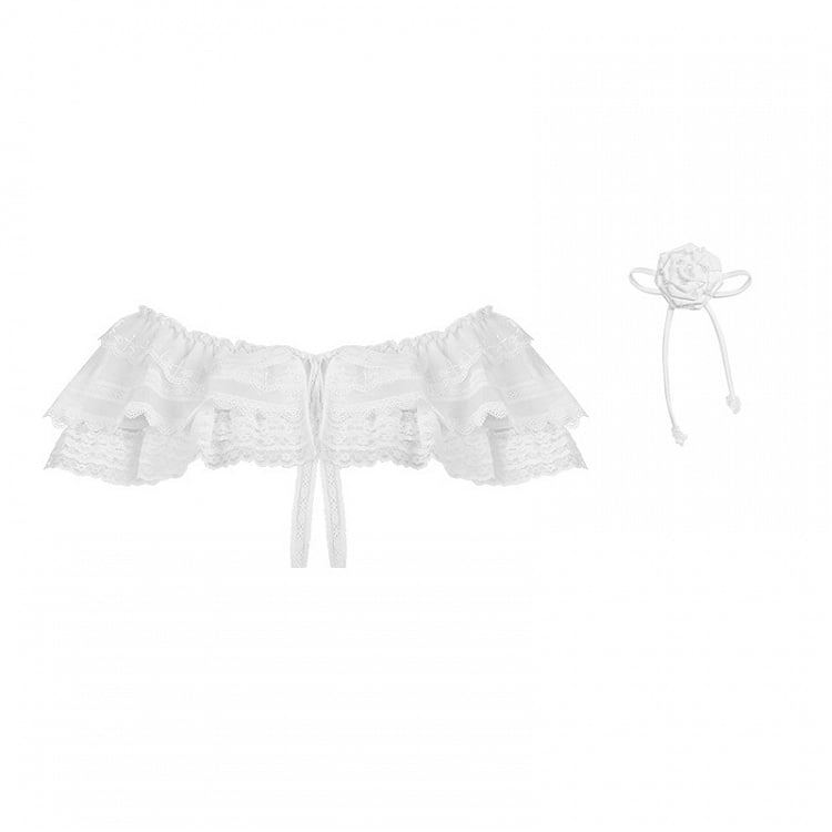 Shawl White Rose Black with Brooch / Tulle