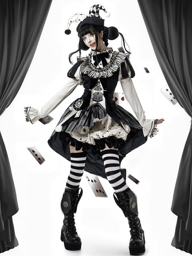 Full Lolita Circus Sleeves Black Set- Vibes Sweet and Puff White