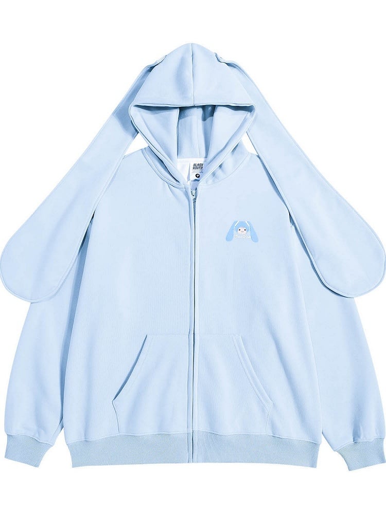 Full Set: Ears Snow + Tie Oversized Blue Hoodie + Socks + Skirt + Bunny Shirt