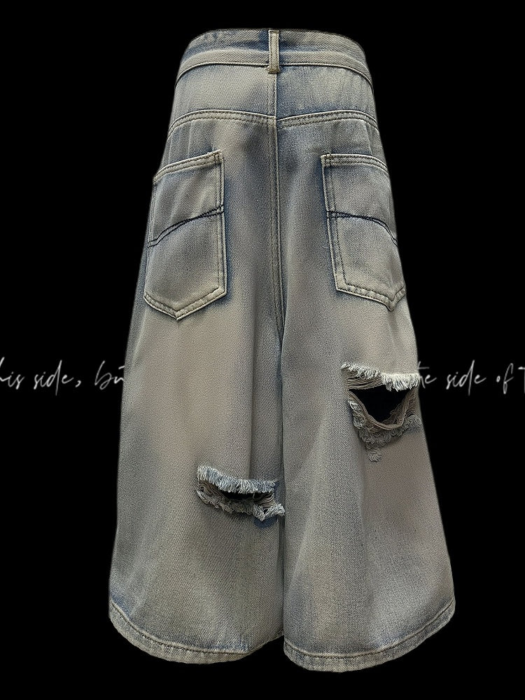Blue Criss-cross Straps Design Distressed Holes Punk Jeans Y2K