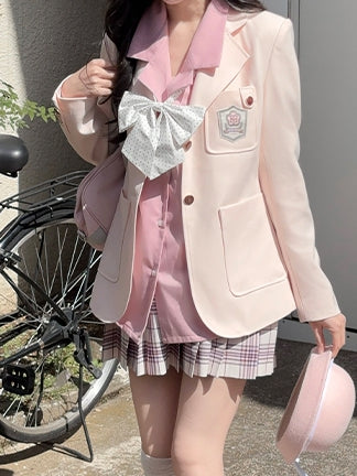 Style Collar Beige/Purple/Pink Uniform JK Blazer Preppy Notched