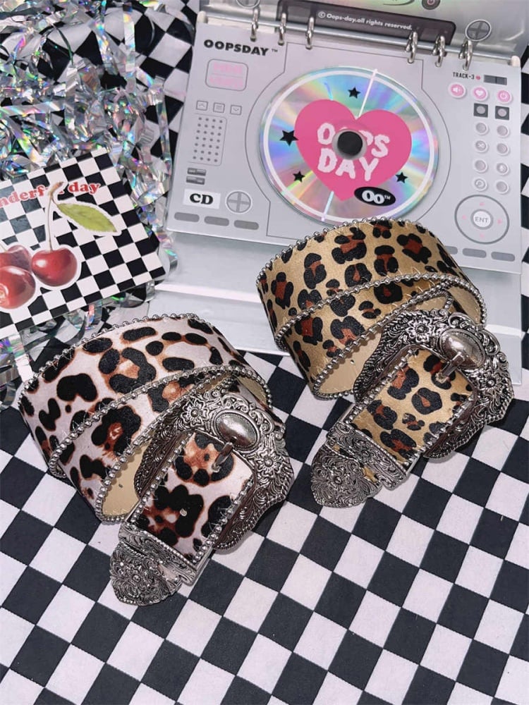 Y2Kパンクヒョウ柄ウエストベルト