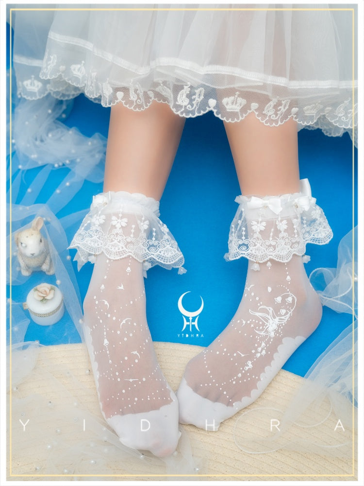 Black White Lily of the Valley Print Socks