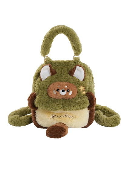 Green And Brown Cute Red Panda Plush Backpack
