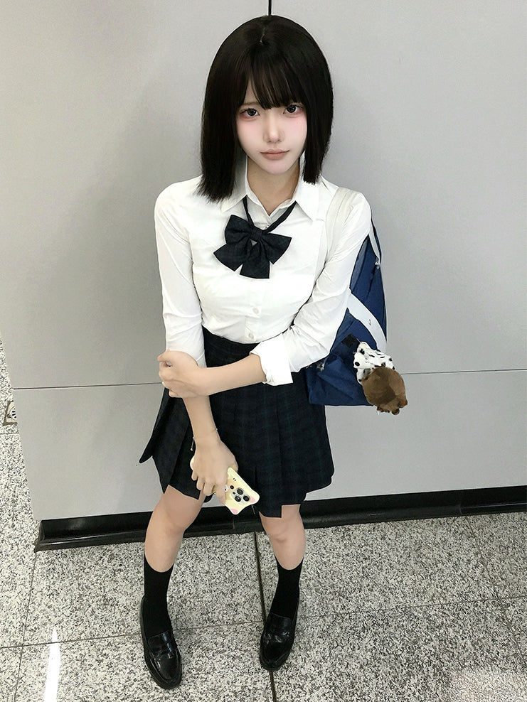 Lange Version Weiß Stil Ärmel JK Shirt Uniform Preppy