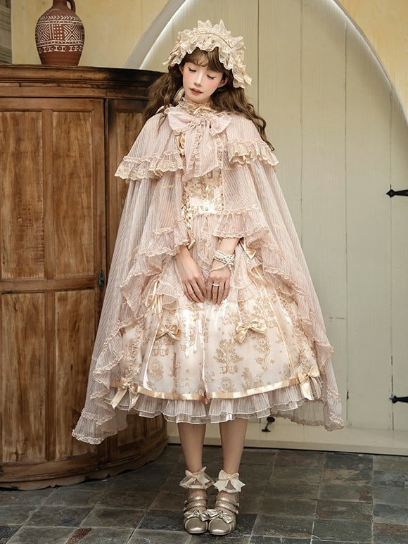 Trimming Bow Self-tie Neckline Cascading Cloak Ruffle Champagne Big