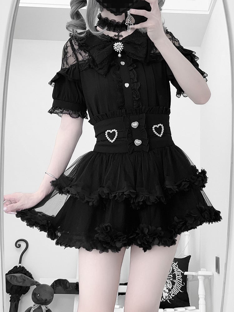 Bluse Kei Jirai Weiß / Knöpfe mit schwarzem Herz
