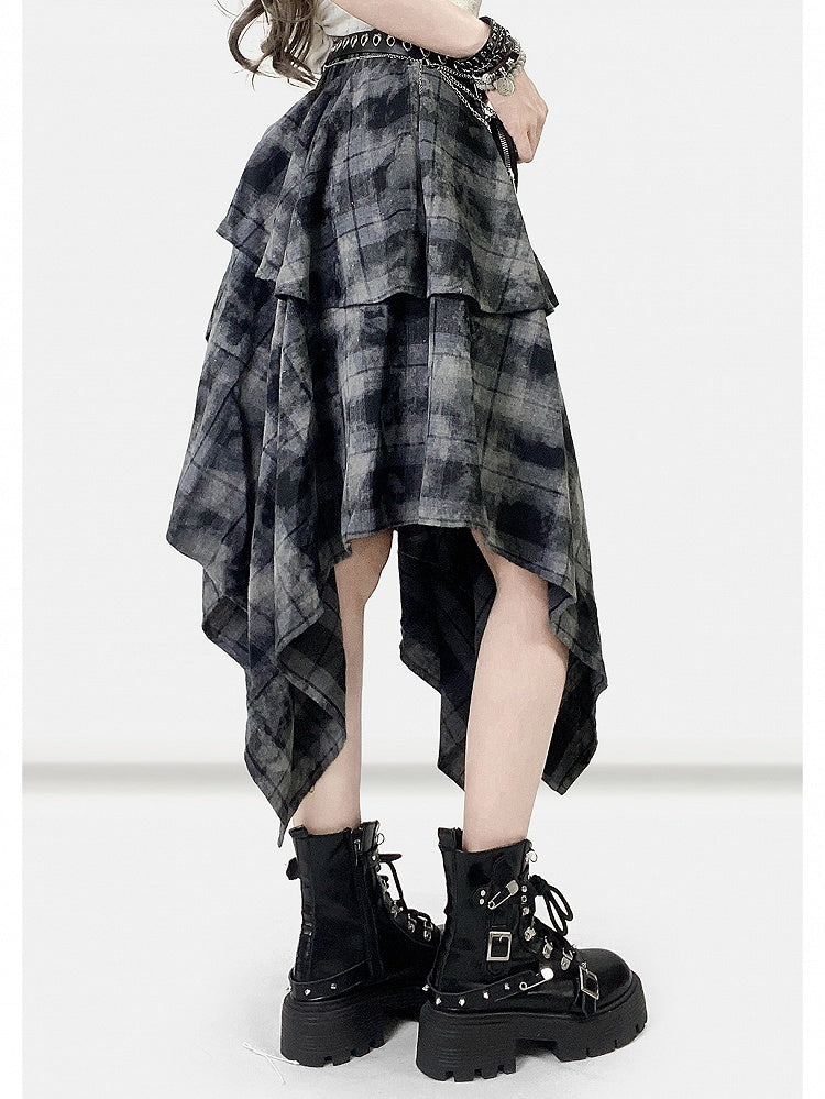 Handkerchief Dark Hem Plaid Skirt Pattern Bittersweet Gray