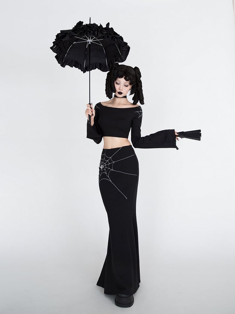 Gothic Black Spiderweb Mermaid Skirt
