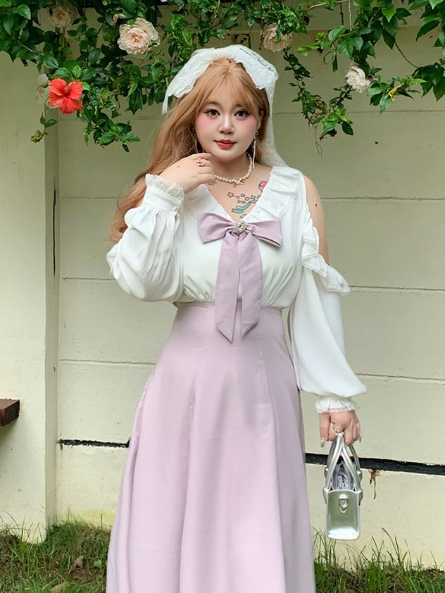 / Bowknot Abnehmbare Schulter Plus Größe Schwarz Taille Kleid Ausschnitt mit Hohe Rosa und