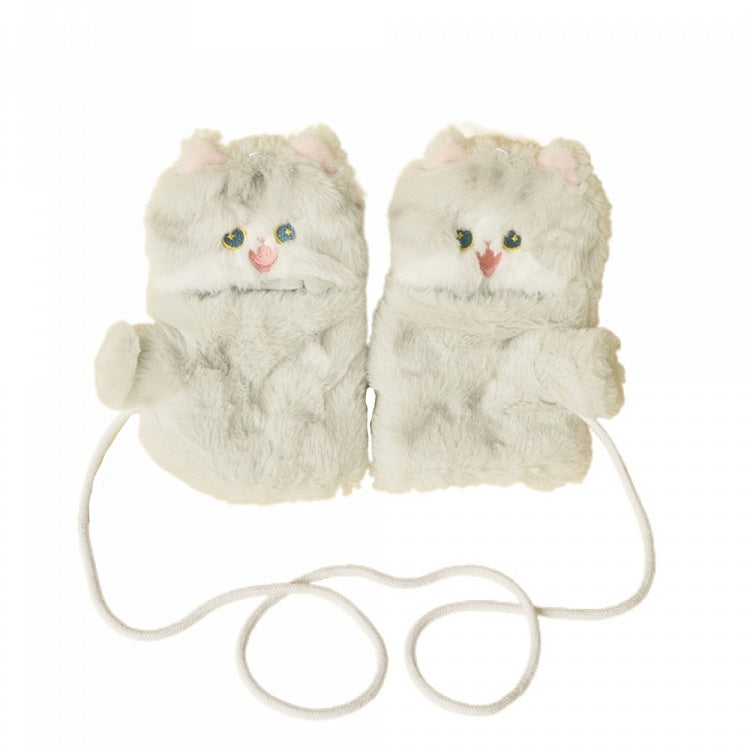 グレーのかわいい猫型ぬいぐるみ手袋