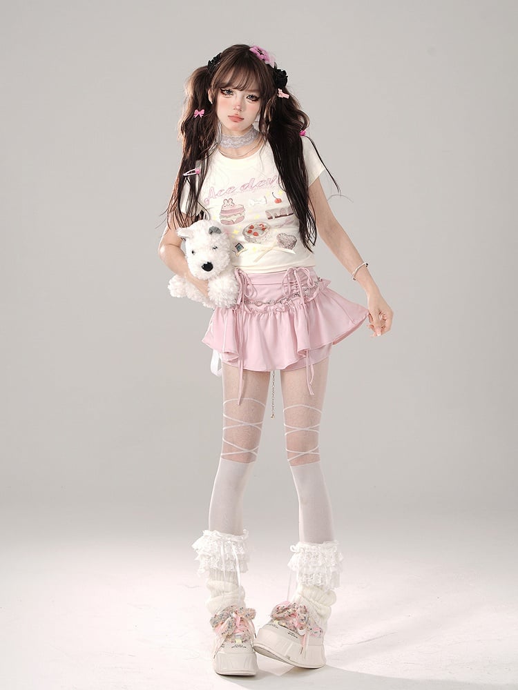 Details Bowknot with Apricot Sweet Treats Graphic Fitted T-shirt