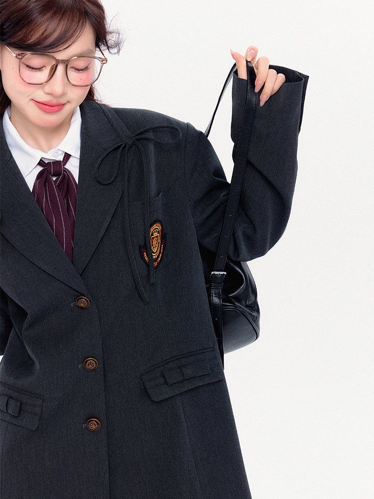 Dunkelgrauer Preppy-Blazer mit Schleifendetails