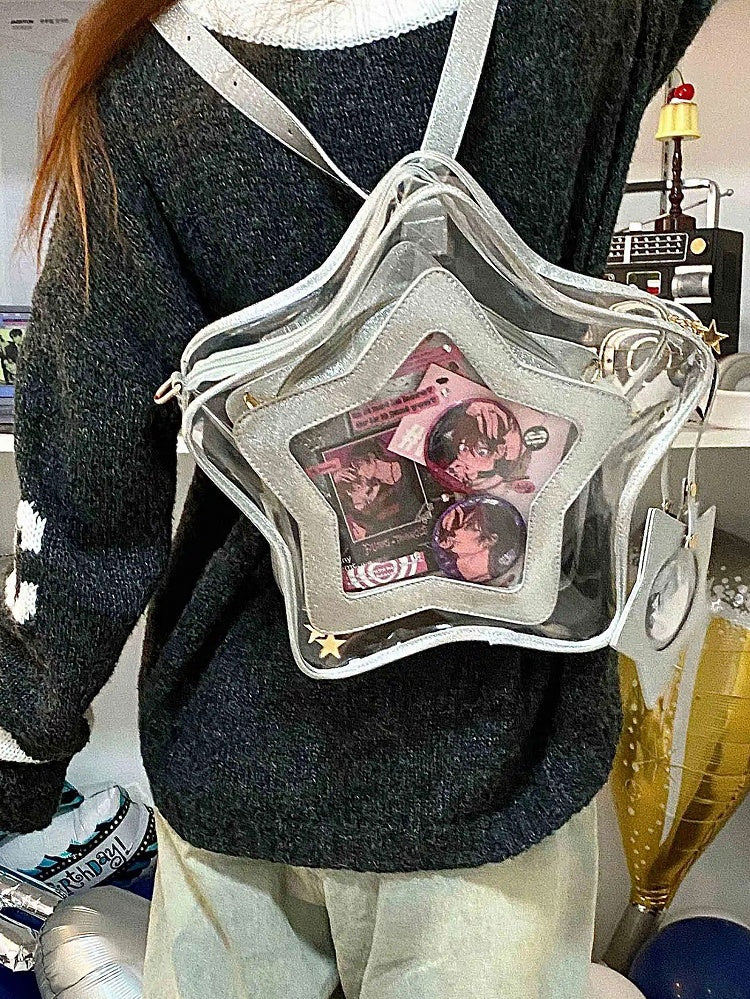 Detachable Shining with Silver Charm Star-shaped Ita Bag Badge PU Set