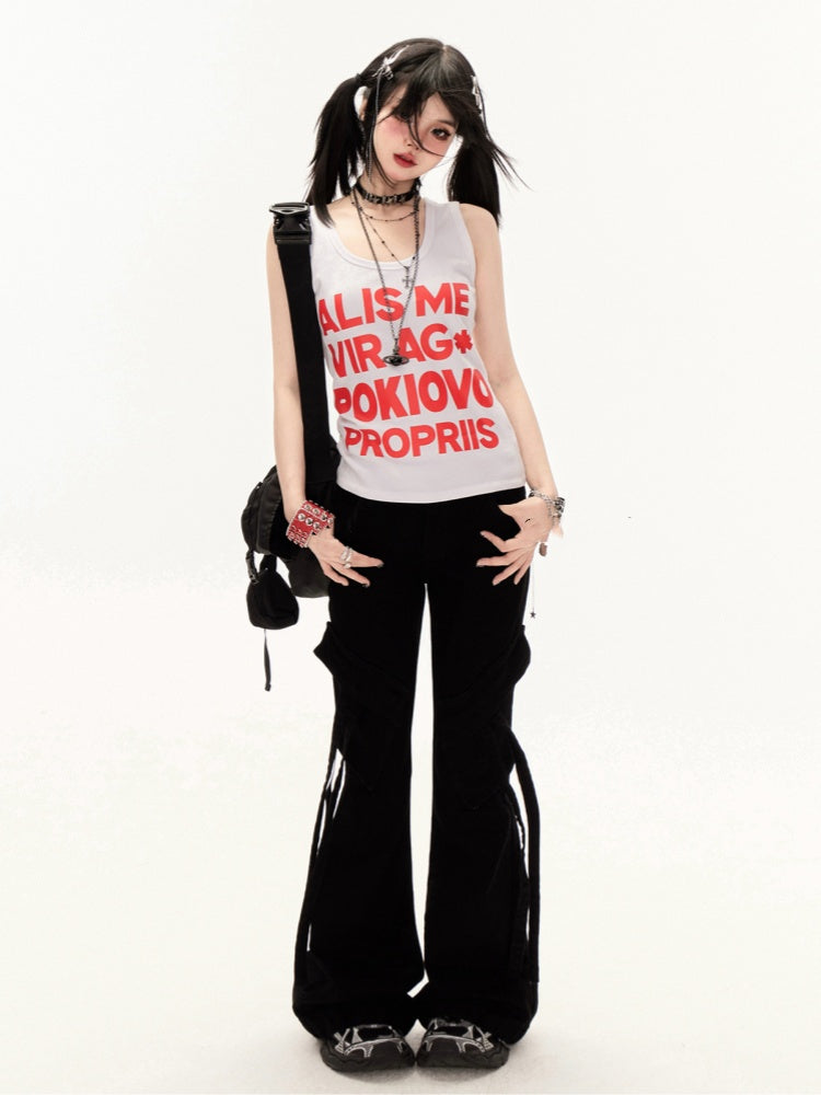 Black Low Rise Slim-Fit Flared Cargo Pants