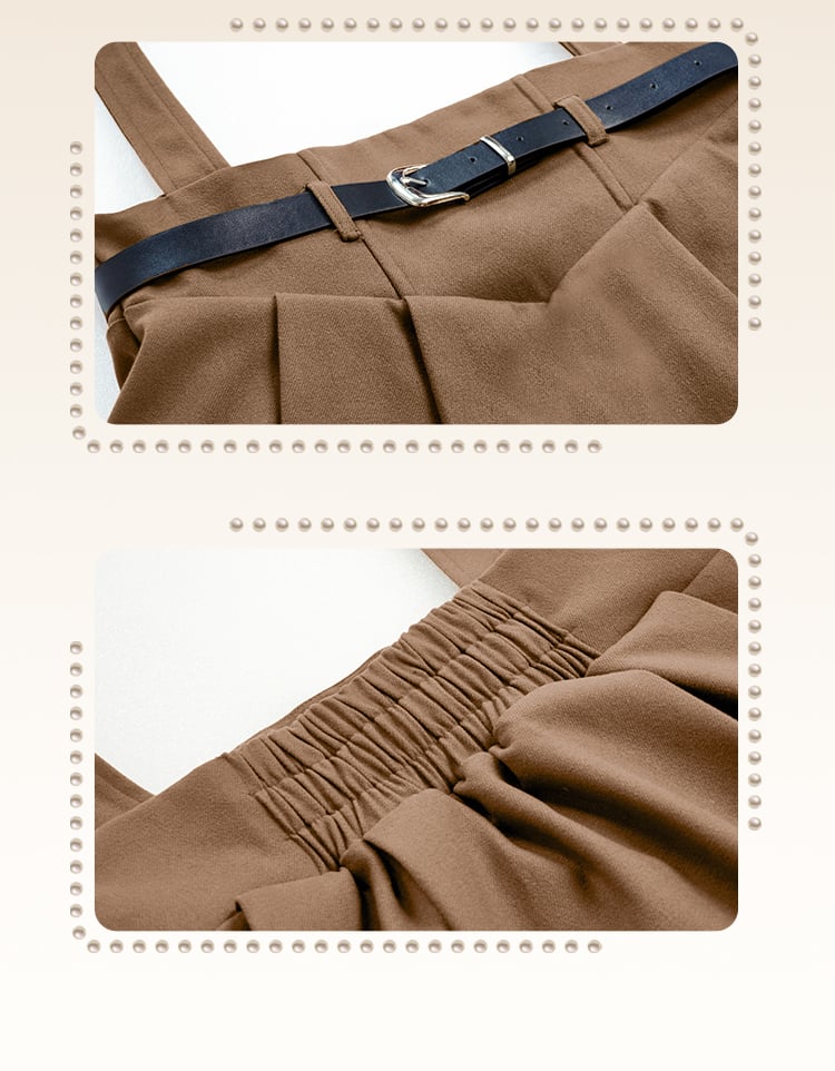 Coffee - Size Suspender Waist Preppy High Plus Skirt Overalls