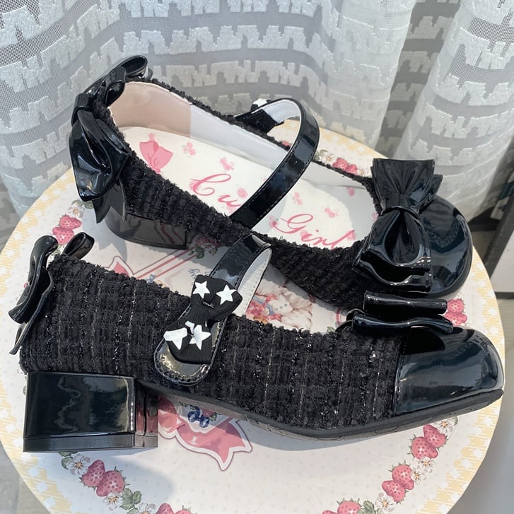 Schwarze Lolita Mary Janes mit runder Zehenpartie und 3,5 cm Blockabsatz