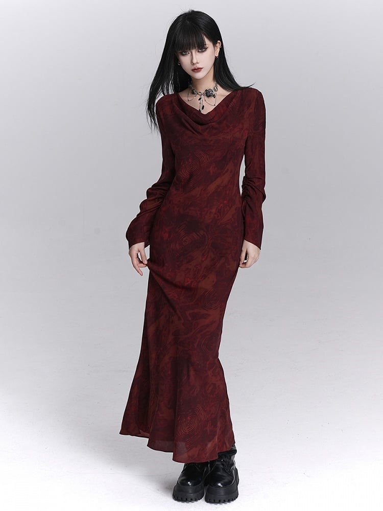 Herbst mit Gothic-Knöchellangem Kleid, verstellbare Meerjungfrau-Manschetten mit roten Bändern