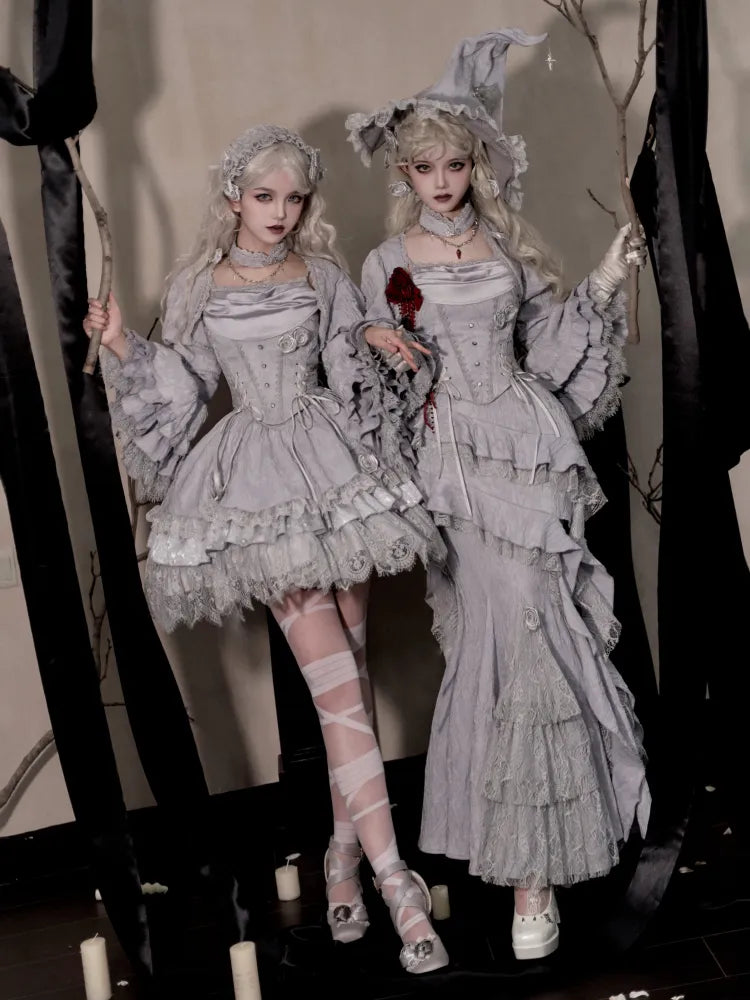 Bell Lolita Ruffle Long Witch Gray Silver Sleeves Layered Cuffs