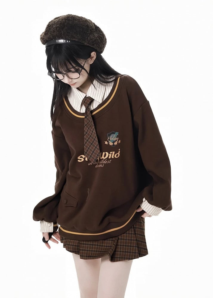 Coffee Plaid Pleated Skirt with Buckle Strap