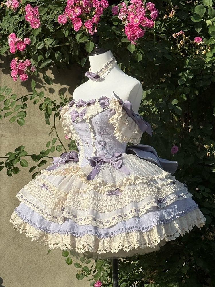 Rock Akzente Lila Kleid Taille Pullover Lolita Schleife Stäbchen Ballercore