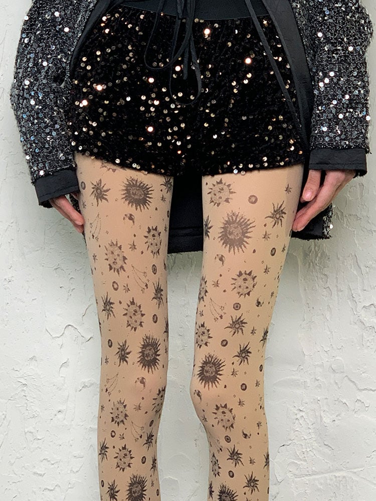 Collants Punk Nude à imprimé tournesol irrégulier