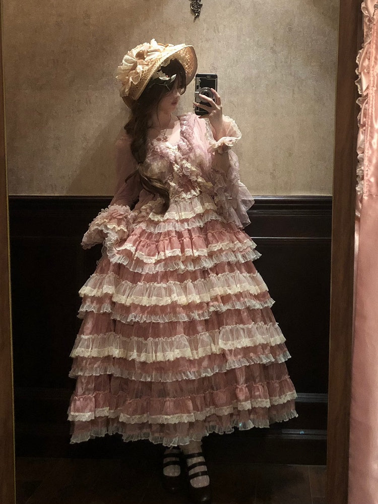 Ruffled Lolita Pink Lace Tulle Top