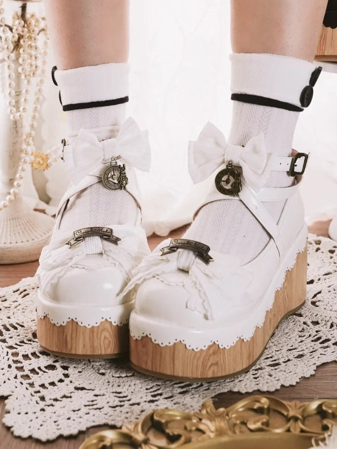 Plateau Weiß Uhr Süße Akzente Charm Toe - Schuhe Schleife Rund
