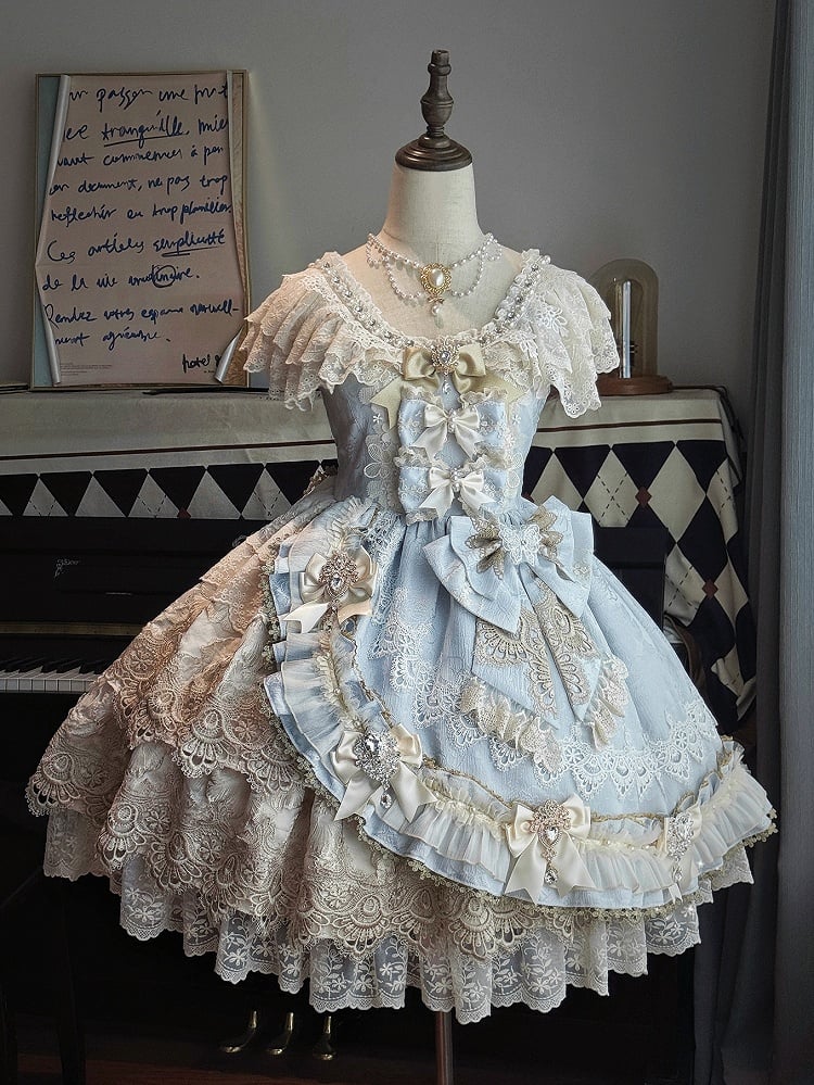 Prinzessin Akzente Schleife Lolita Perle Blau Strass Kleid und