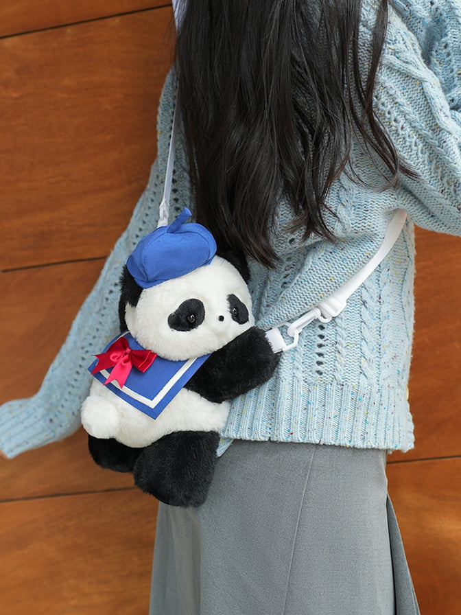 Middle/Large Blue Cute + Sailor Bag Collar Plush Size Backpack/Crossbody Panda Hat