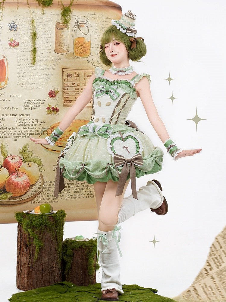Boned Skirt Jumper Bubble Bodice Corset Lolita Applique Apple Sweet Green
