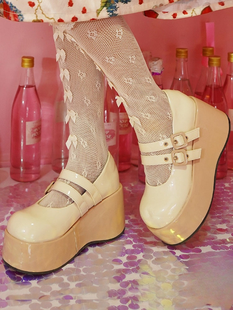 Plattform Lolita Schnallen Sohle Gelb Süße Braune Keil Schuhe mit