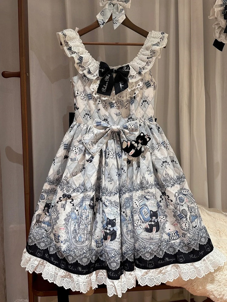 in Wonderland Theme Bunny Sweet Lolita Jumper Print Skirt and Alice Kitty Dress