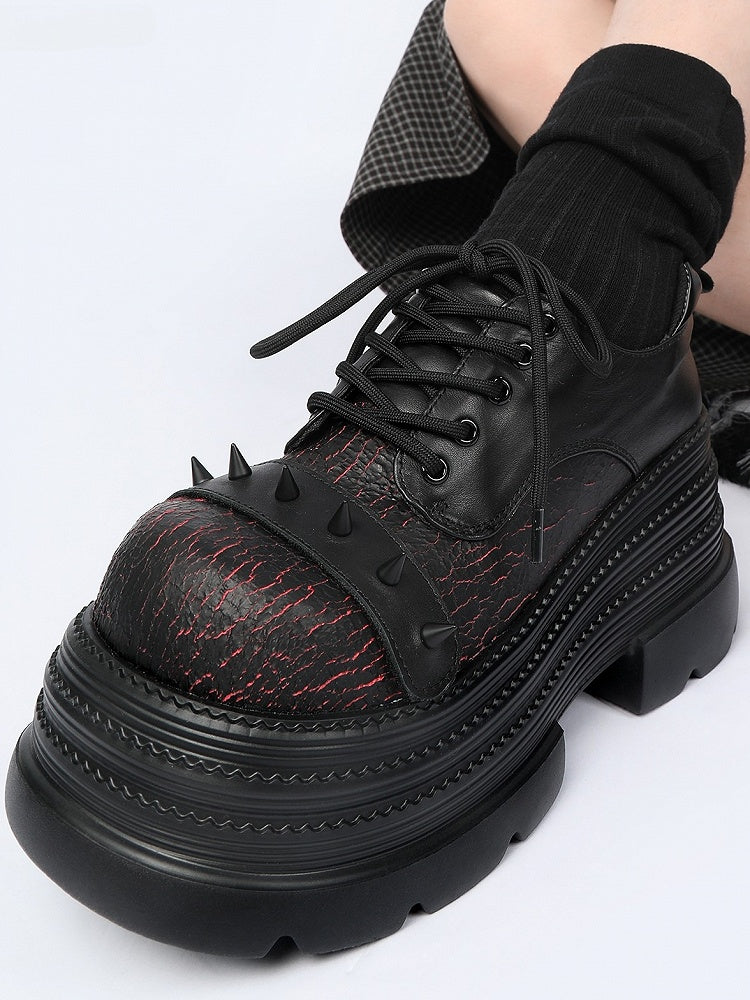 Gothic Closure Red Lace-up Shoes Stud Platform Style Detailing Cone Black in -