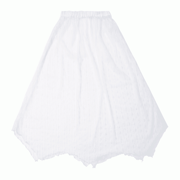 Skirt White Elastic Waist Handkerchief Hem Lace Under
