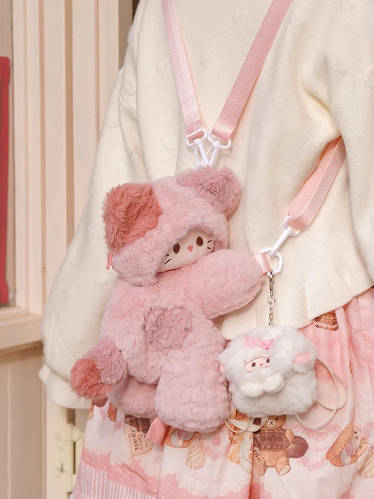 ピンクのかわいい猫型ぬいぐるみバックパック S/M/Lサイズ