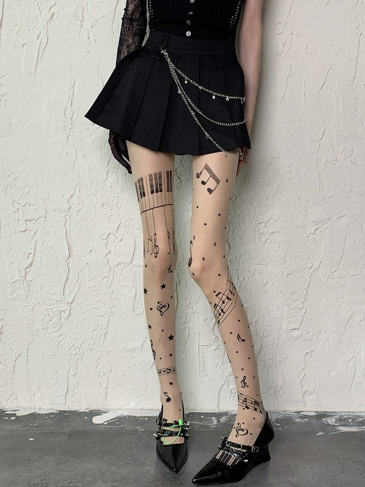 Print Tights Polka-dot Piano Star Nude Y2K Pattern Note