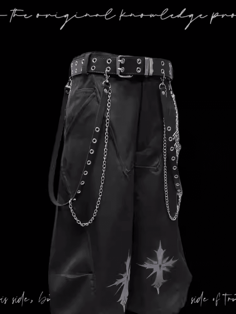 Rock Y2K Wide-leg Pants Free Charm Black Cross Print Punk with