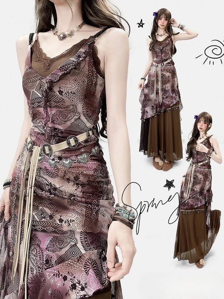Design Print Millard Fashion Asymmetrical Hem Purple + Dress Cami